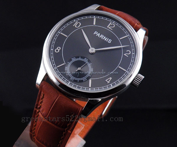 44mm parnis gray dial ST asia 6498 Mechanical manual wind brown leather strap mens watch P31